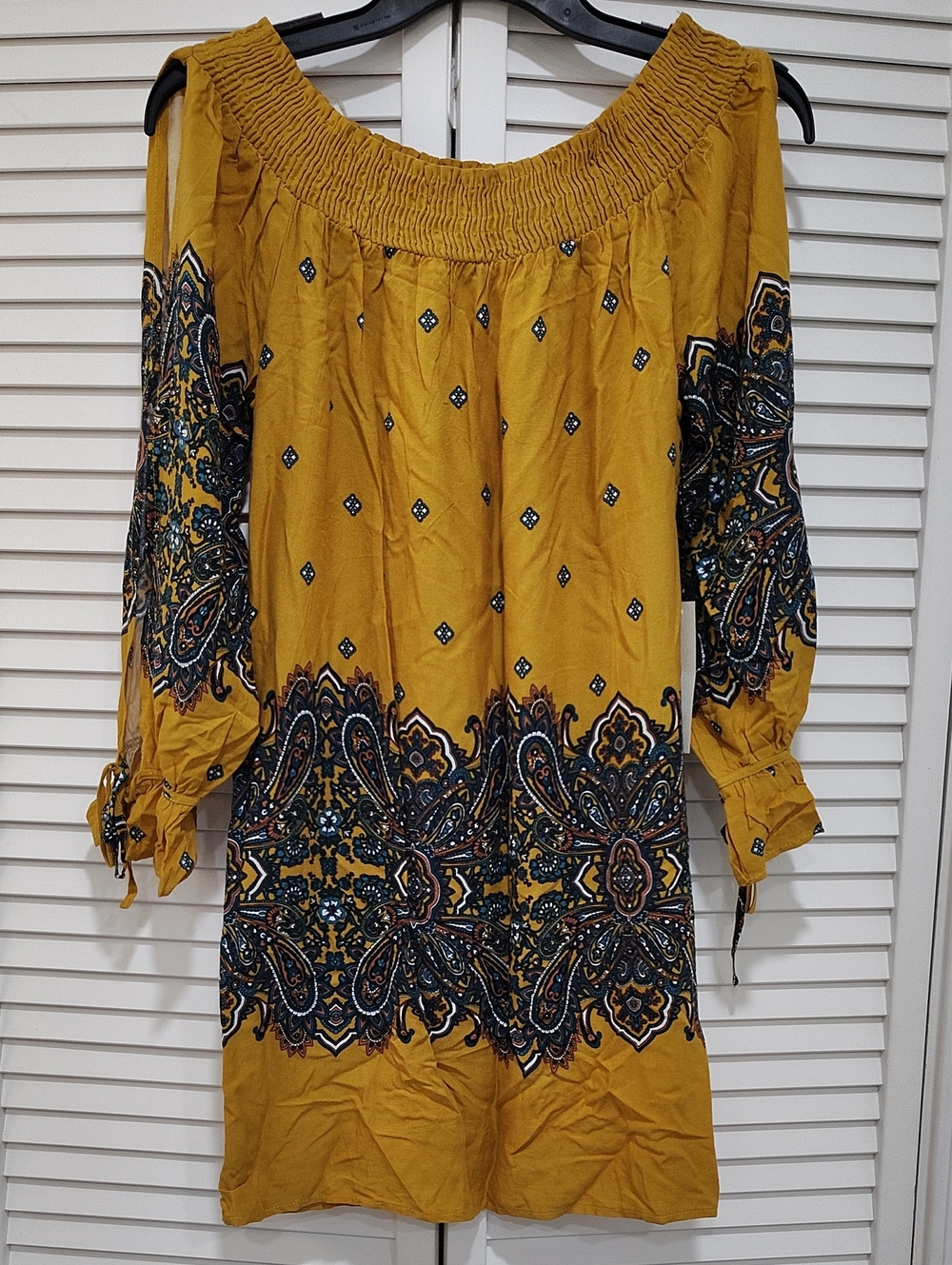 Haute Monde Mustard Paisley Off-Shoulder Tunic
